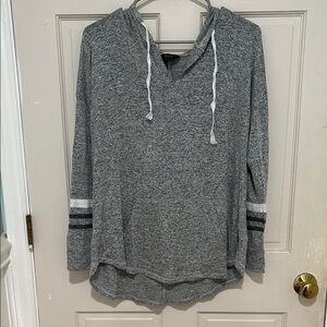 Lightweight fall hooded sweater with striped sleeves by MIX